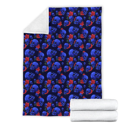 Skull Roses Neon Design Themed Print Fleece Blanket
