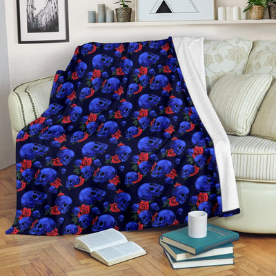 Skull Roses Neon Design Themed Print Fleece Blanket