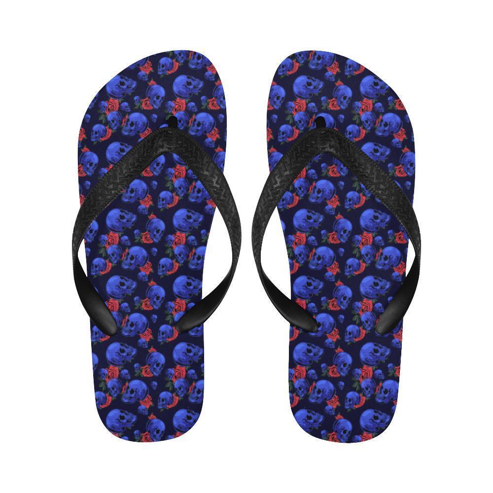 Skull Roses Neon Design Themed Print Flip Flops-JTAMIGO.COM