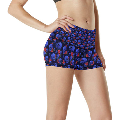 Skull Roses Neon Design Themed Print High Waisted Spandex Shorts-JTAMIGO.COM