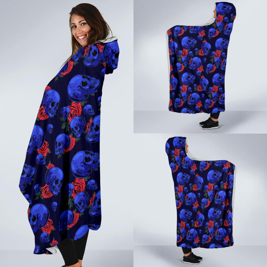 Skull Roses Neon Design Themed Print Hooded Blanket-JTAMIGO.COM