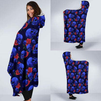 Skull Roses Neon Design Themed Print Hooded Blanket-JTAMIGO.COM