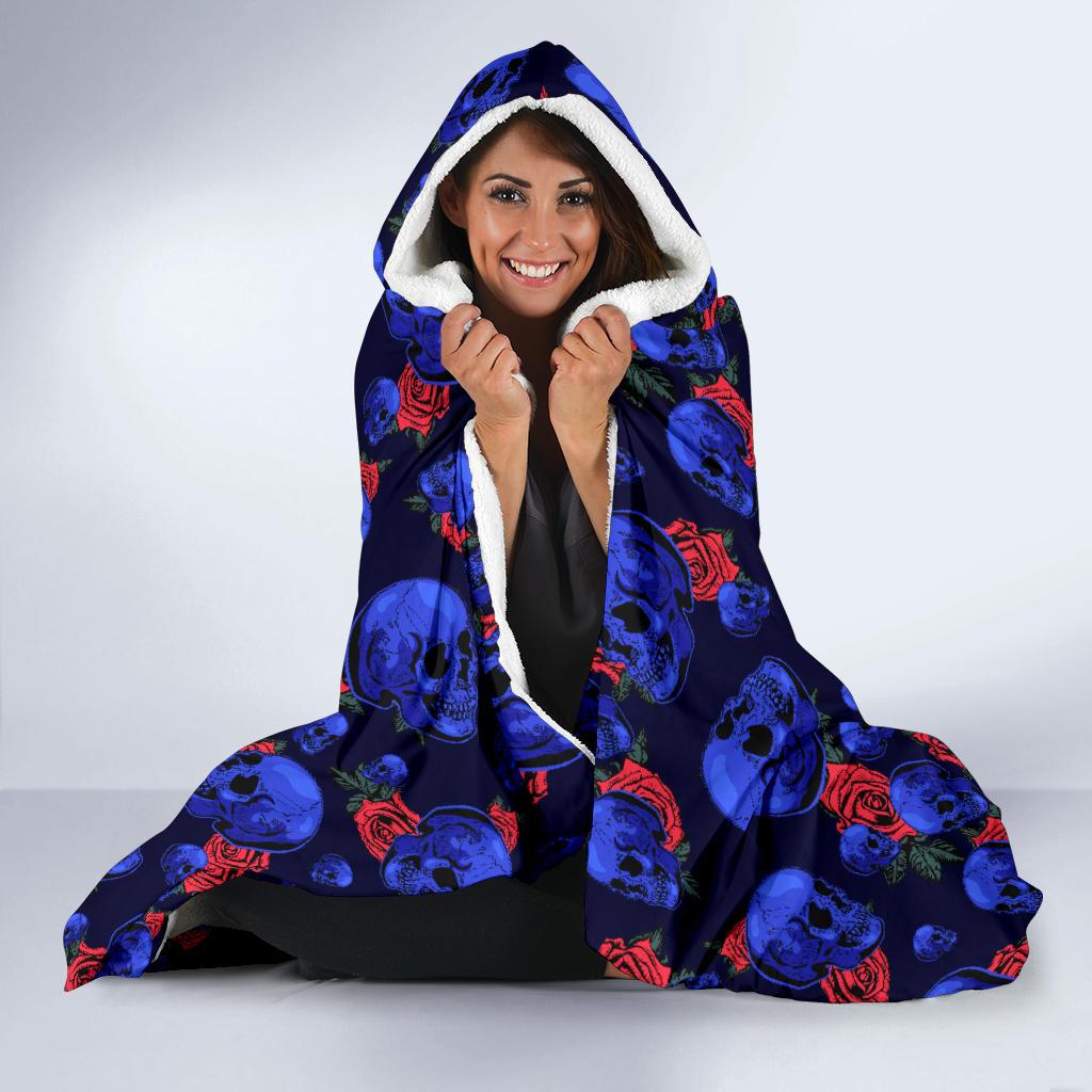 Skull Roses Neon Design Themed Print Hooded Blanket-JTAMIGO.COM
