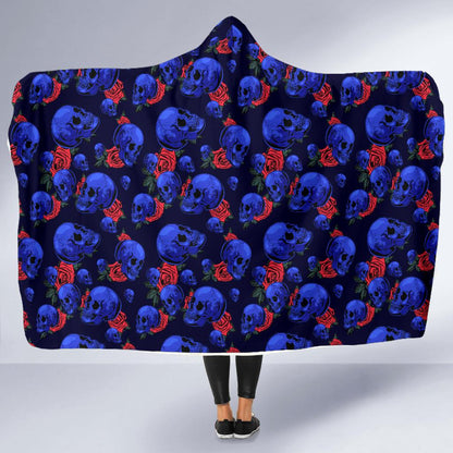 Skull Roses Neon Design Themed Print Hooded Blanket-JTAMIGO.COM