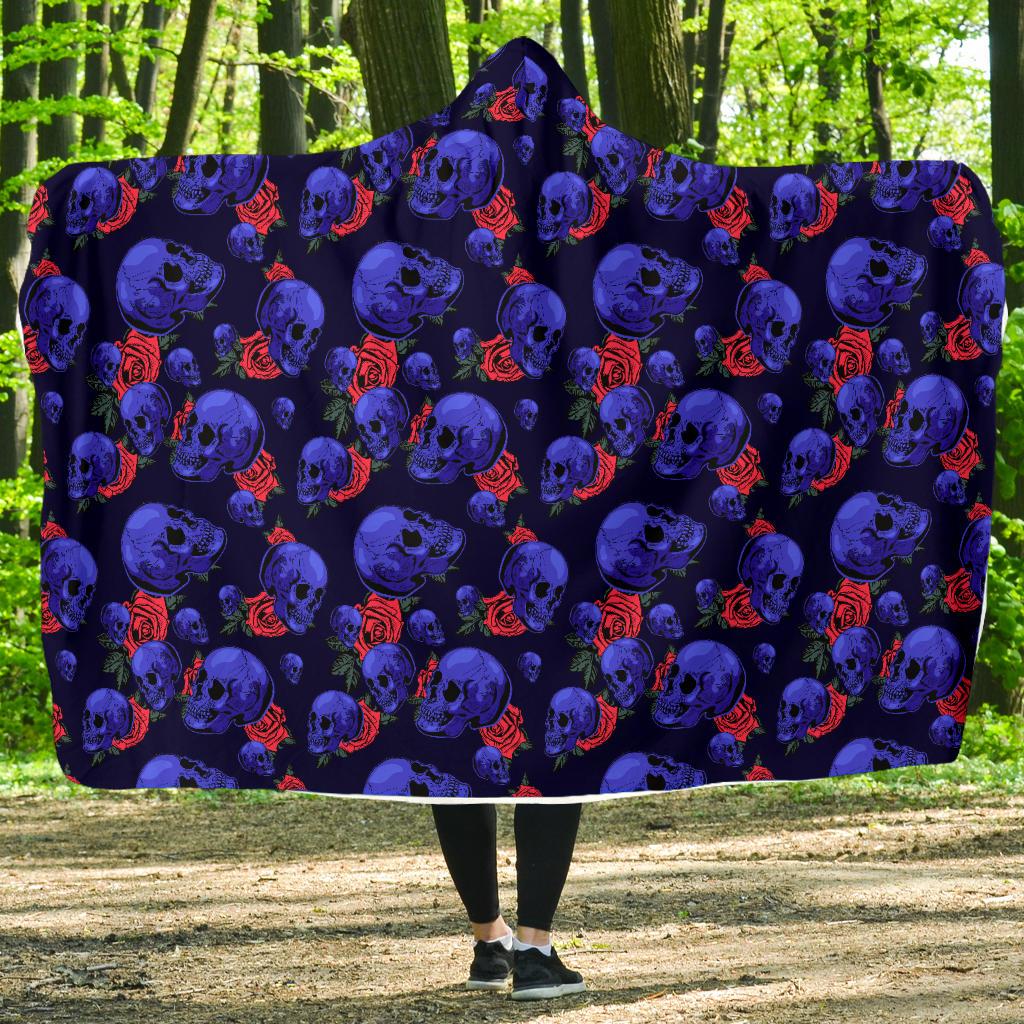 Skull Roses Neon Design Themed Print Hooded Blanket-JTAMIGO.COM
