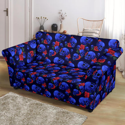 Skull Roses Neon Design Themed Print Loveseat Slipcover-JTAMIGO.COM