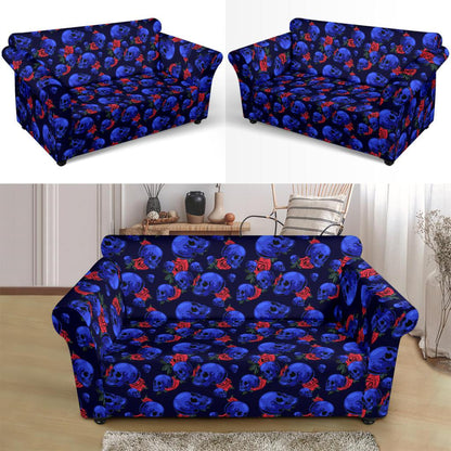 Skull Roses Neon Design Themed Print Loveseat Slipcover-JTAMIGO.COM