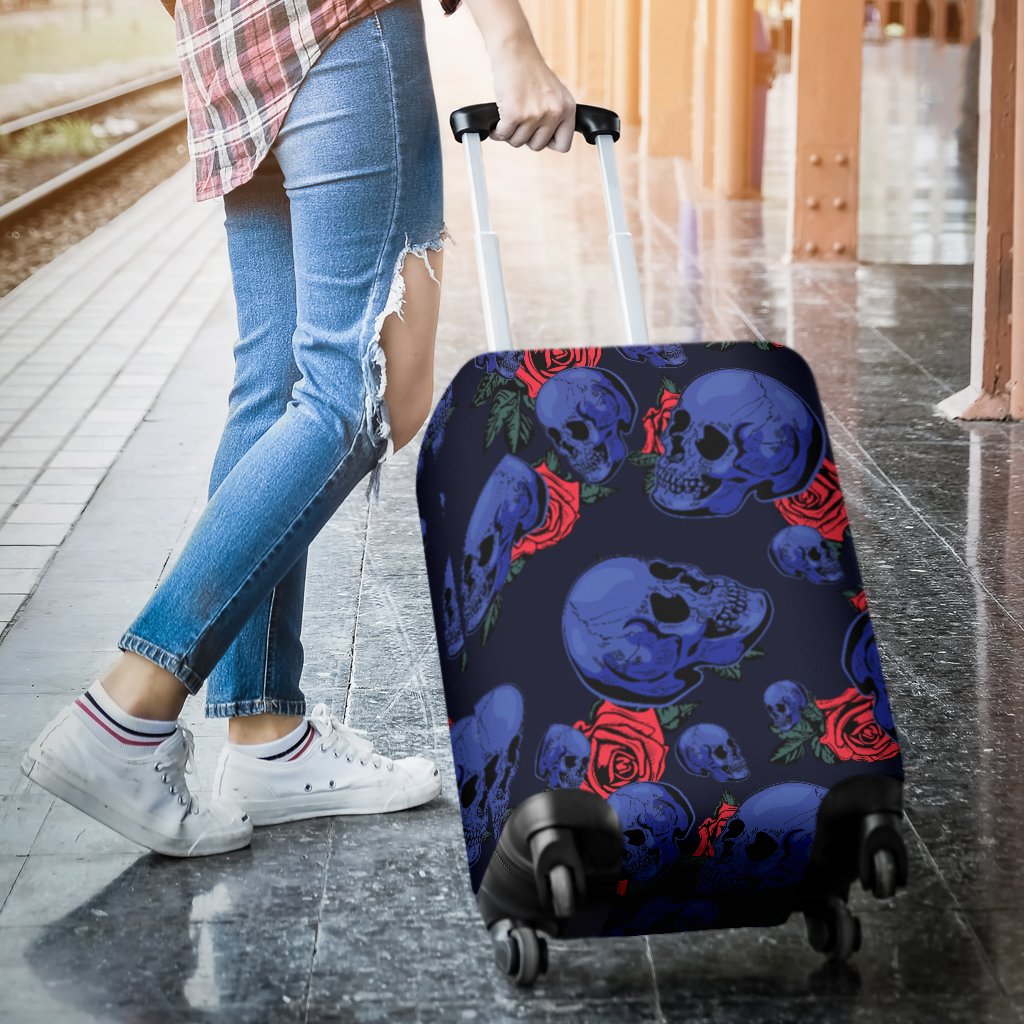 Skull Roses Neon Design Themed Print Luggage Cover Protector