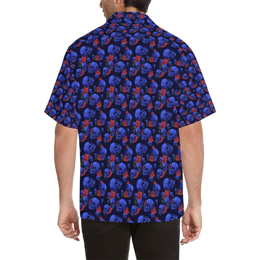 Skull Roses Neon Design Themed Print Men Aloha Hawaiian Shirt