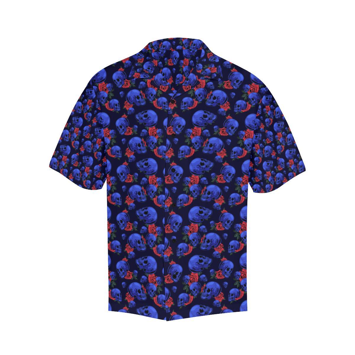 Skull Roses Neon Design Themed Print Men Aloha Hawaiian Shirt