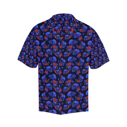 Skull Roses Neon Design Themed Print Men Aloha Hawaiian Shirt