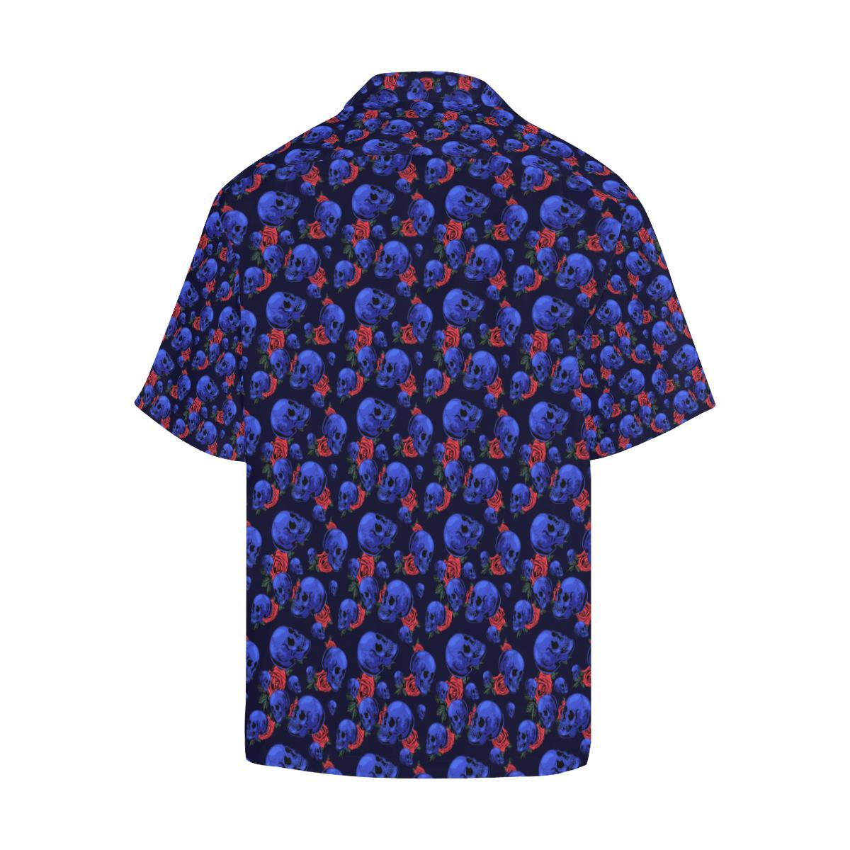 Skull Roses Neon Design Themed Print Men Aloha Hawaiian Shirt