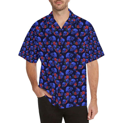 Skull Roses Neon Design Themed Print Men Aloha Hawaiian Shirt
