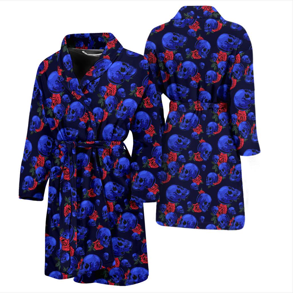 Skull Roses Neon Design Themed Print Men Bath Robe-JTAMIGO.COM