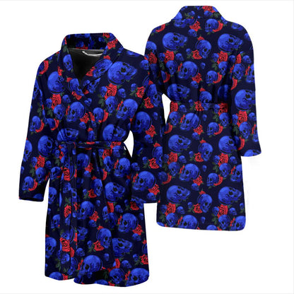 Skull Roses Neon Design Themed Print Men Bath Robe-JTAMIGO.COM
