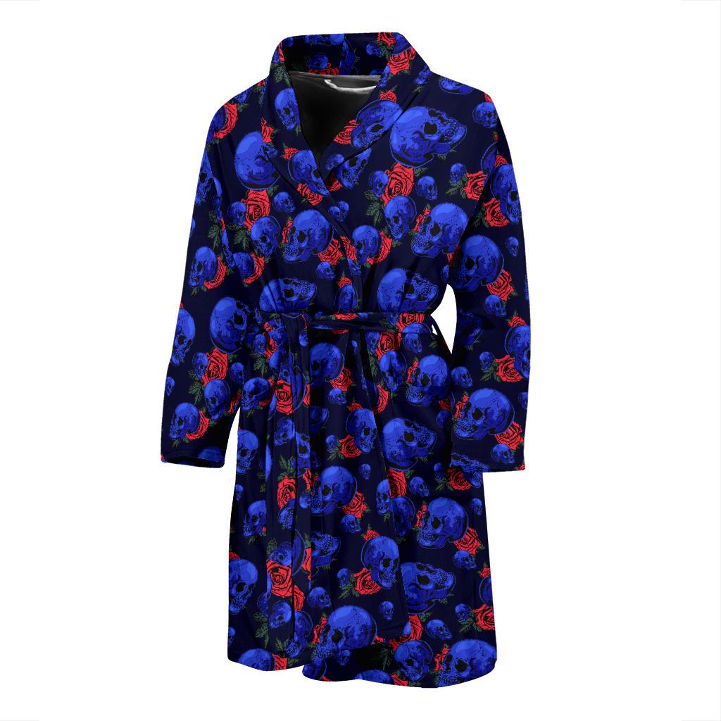Skull Roses Neon Design Themed Print Men Bath Robe-JTAMIGO.COM