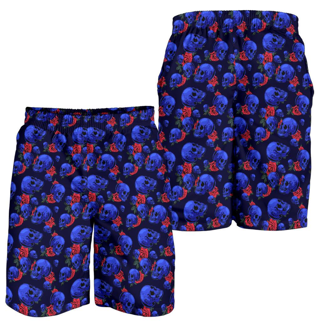 Skull Roses Neon Design Themed Print Mens Shorts-JTAMIGO.COM