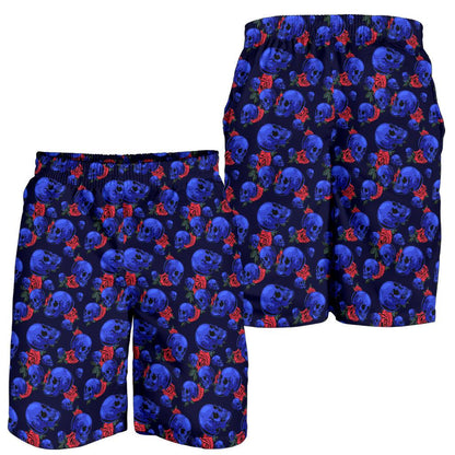 Skull Roses Neon Design Themed Print Mens Shorts-JTAMIGO.COM