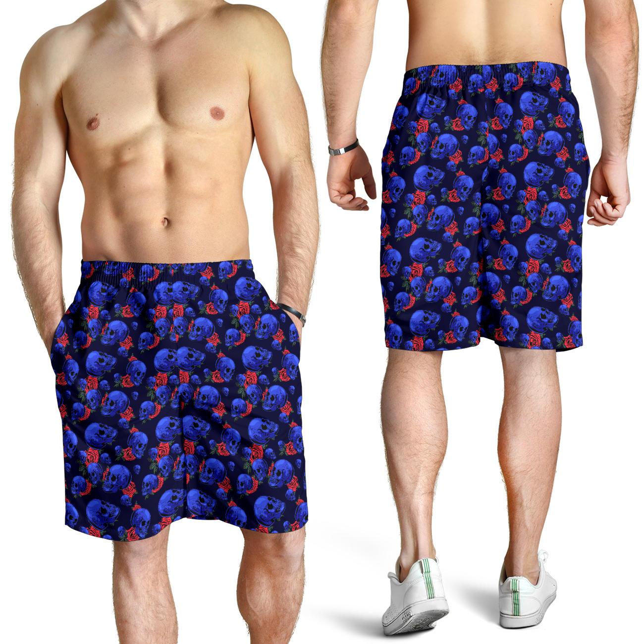 Skull Roses Neon Design Themed Print Mens Shorts-JTAMIGO.COM