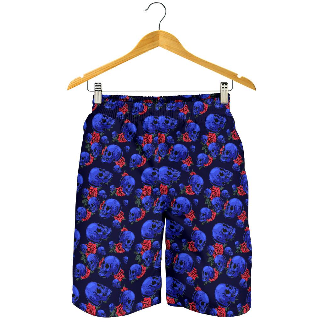 Skull Roses Neon Design Themed Print Mens Shorts-JTAMIGO.COM