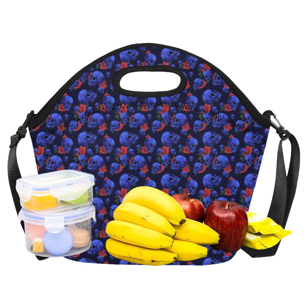 Skull Roses Neon Design Themed Print Neoprene Lunch Bag (Model 1669)(Large)-JTAMIGO.COM