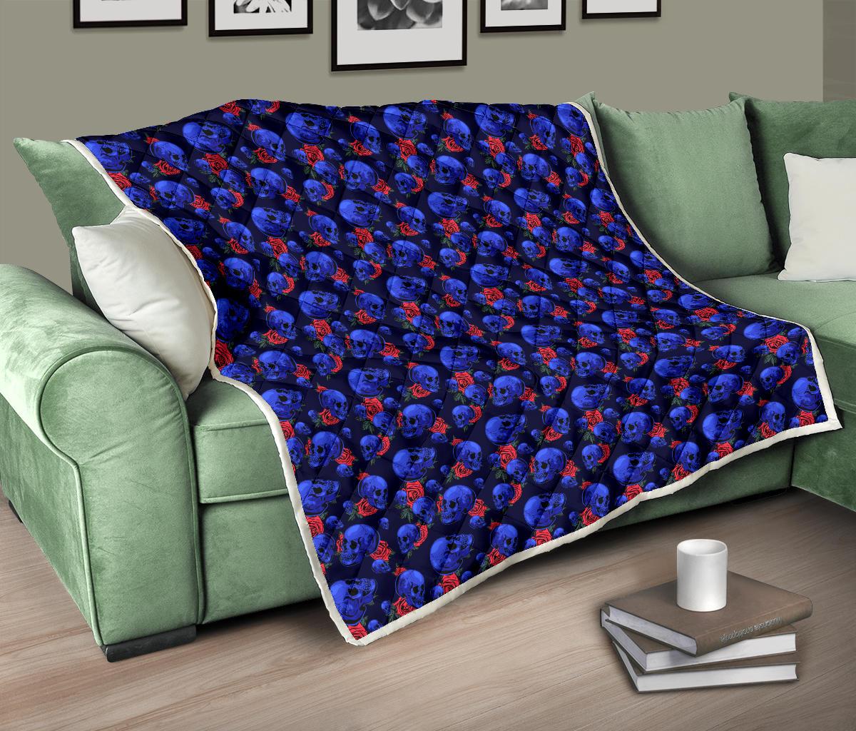 Skull Roses Neon Design Themed Print Premium Quilt-JTAMIGO.COM