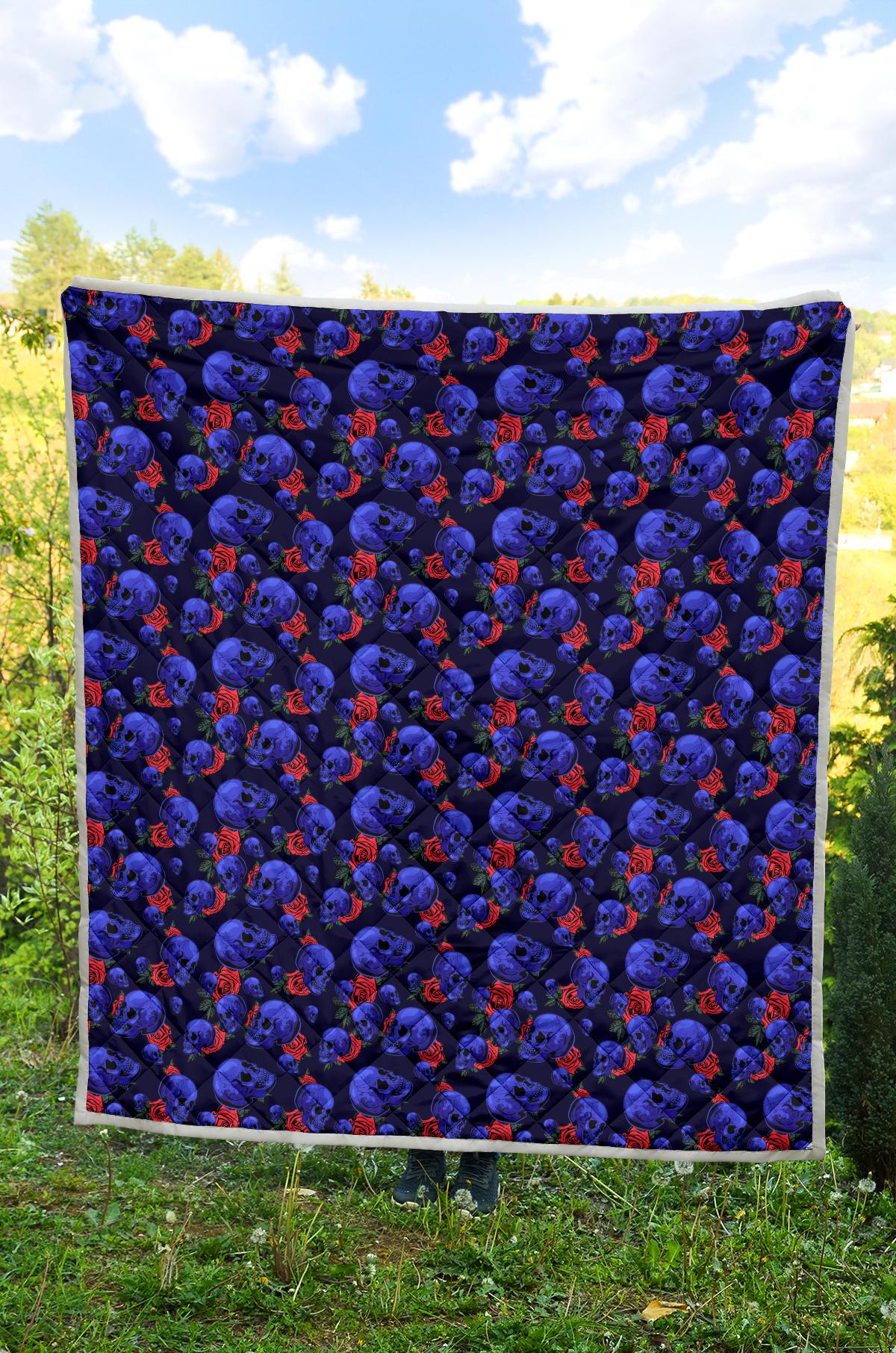 Skull Roses Neon Design Themed Print Premium Quilt-JTAMIGO.COM