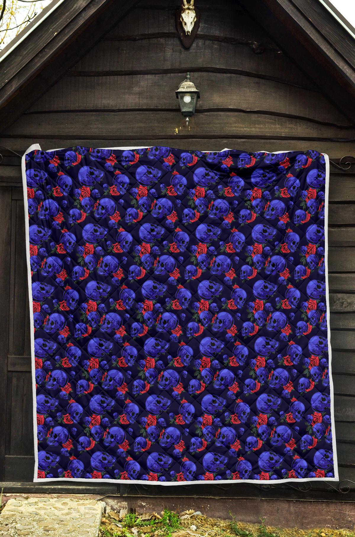 Skull Roses Neon Design Themed Print Premium Quilt-JTAMIGO.COM