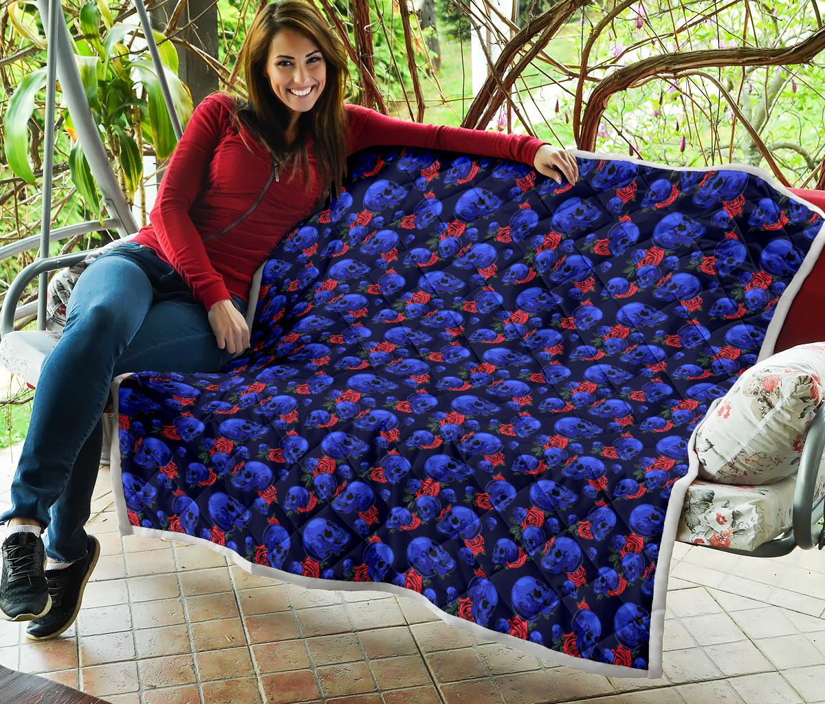 Skull Roses Neon Design Themed Print Premium Quilt-JTAMIGO.COM