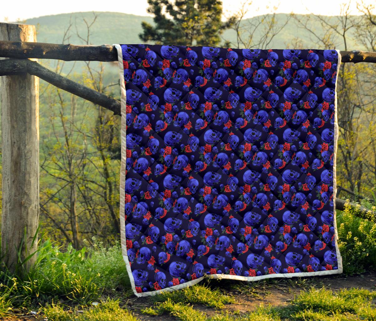 Skull Roses Neon Design Themed Print Premium Quilt-JTAMIGO.COM