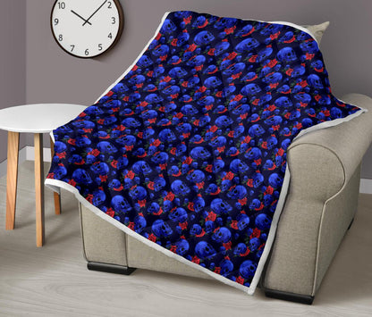 Skull Roses Neon Design Themed Print Premium Quilt-JTAMIGO.COM
