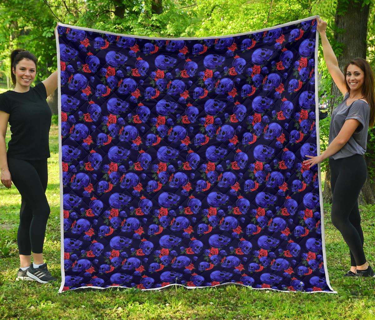 Skull Roses Neon Design Themed Print Premium Quilt-JTAMIGO.COM