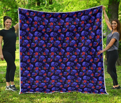 Skull Roses Neon Design Themed Print Premium Quilt-JTAMIGO.COM