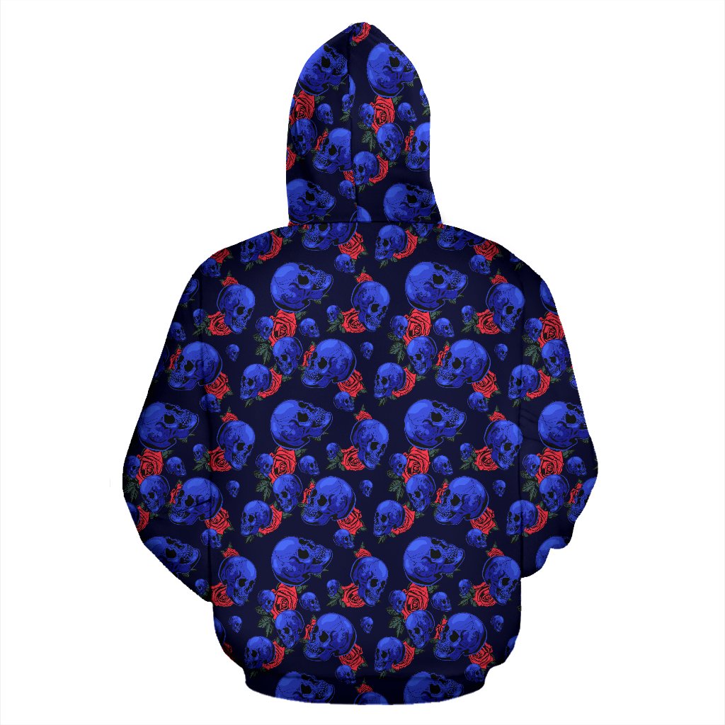 Skull Roses Neon Design Themed Print Pullover Hoodie