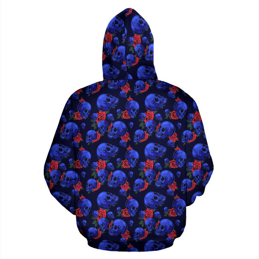Skull Roses Neon Design Themed Print Pullover Hoodie