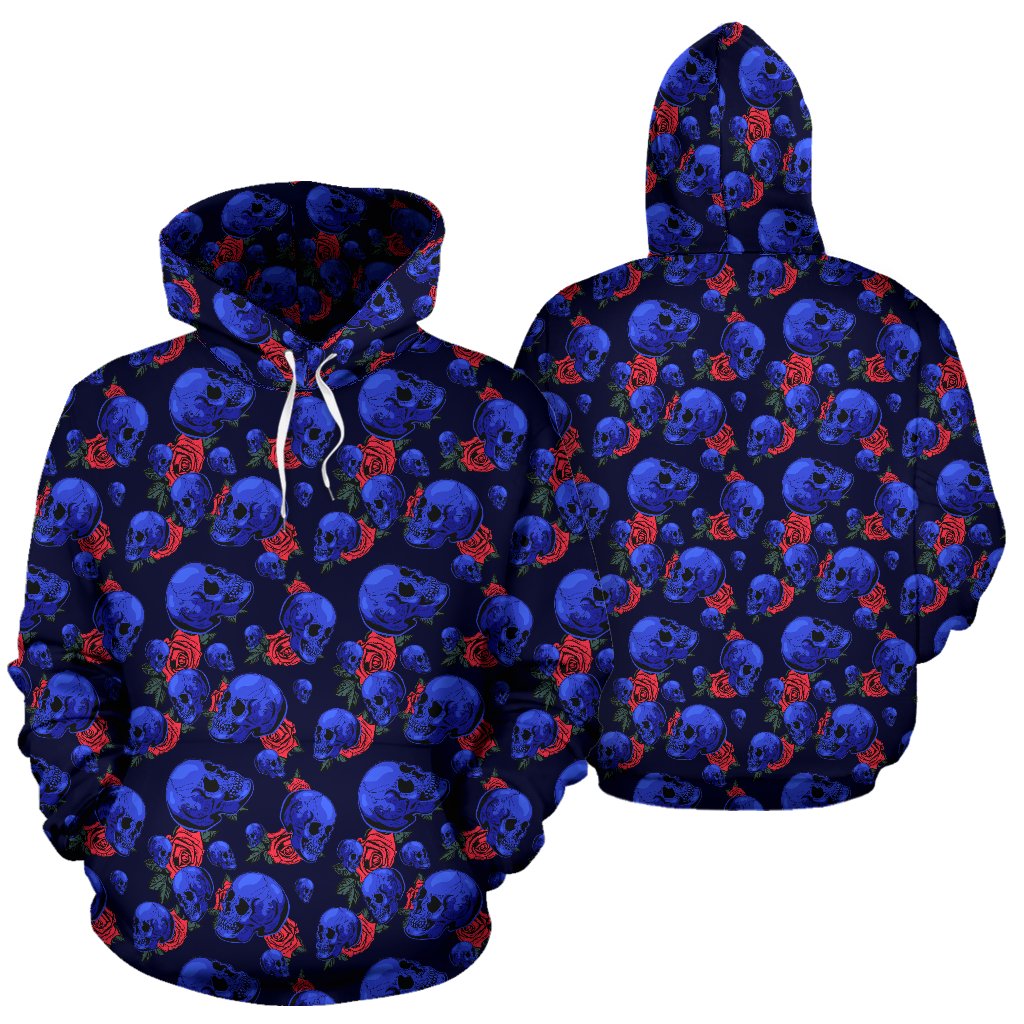 Skull Roses Neon Design Themed Print Pullover Hoodie