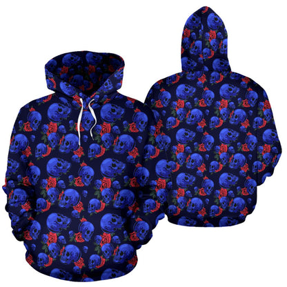 Skull Roses Neon Design Themed Print Pullover Hoodie