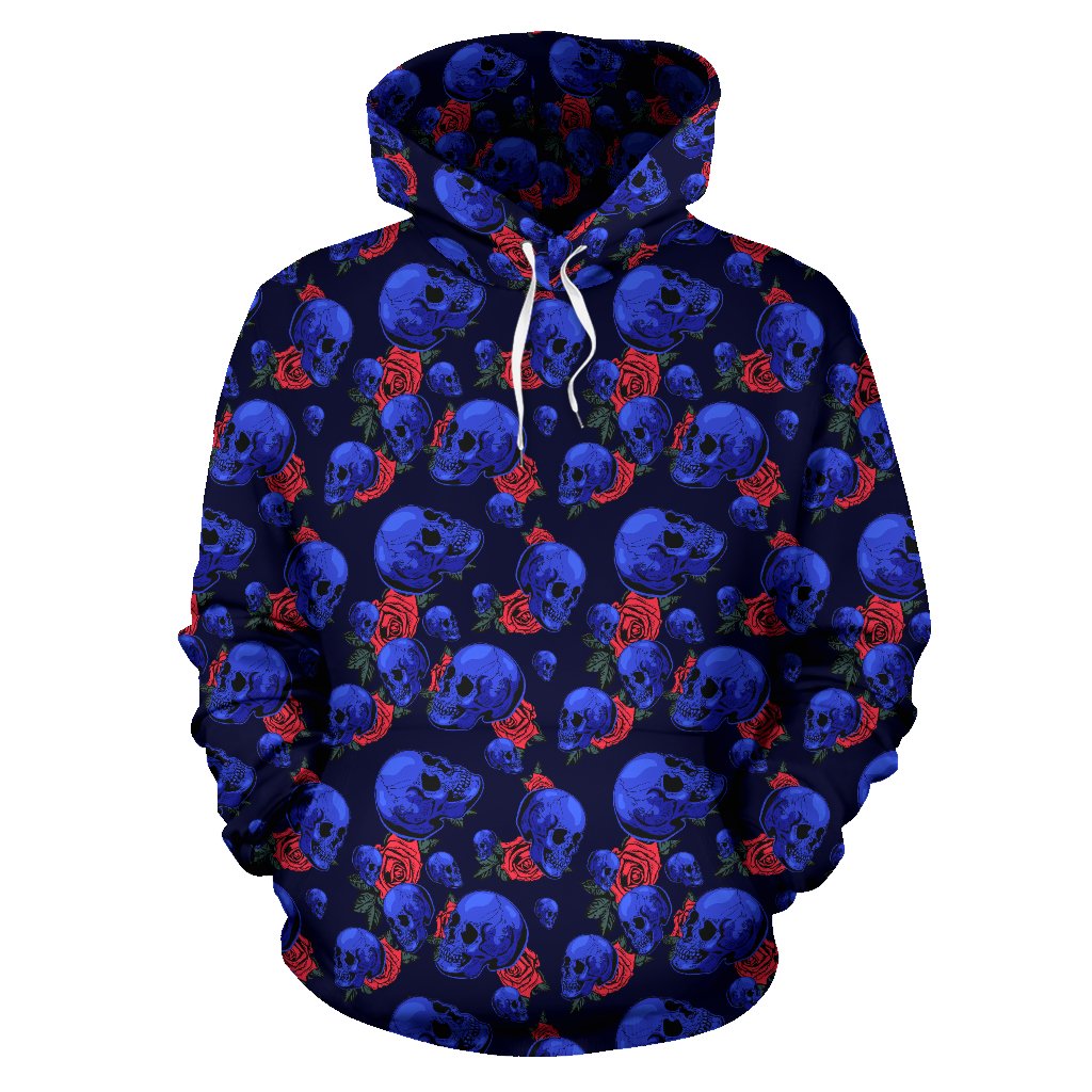 Skull Roses Neon Design Themed Print Pullover Hoodie