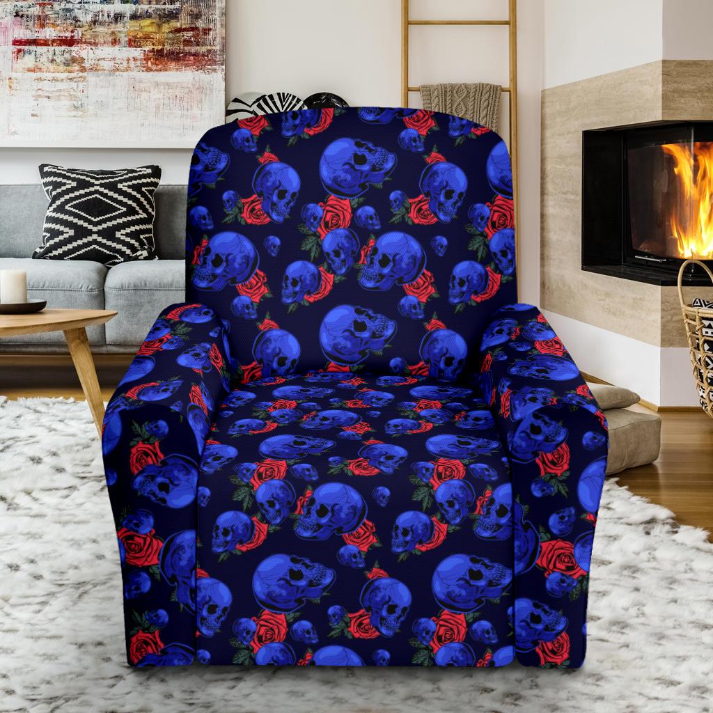 Skull Roses Neon Design Themed Print Single Sofa Slipcover -JTAMIGO.COM