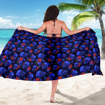 Skull Roses Neon Design Themed Print Sarong Pareo Wrap
