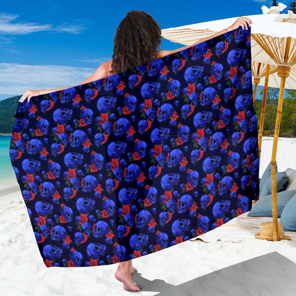 Skull Roses Neon Design Themed Print Sarong Pareo Wrap