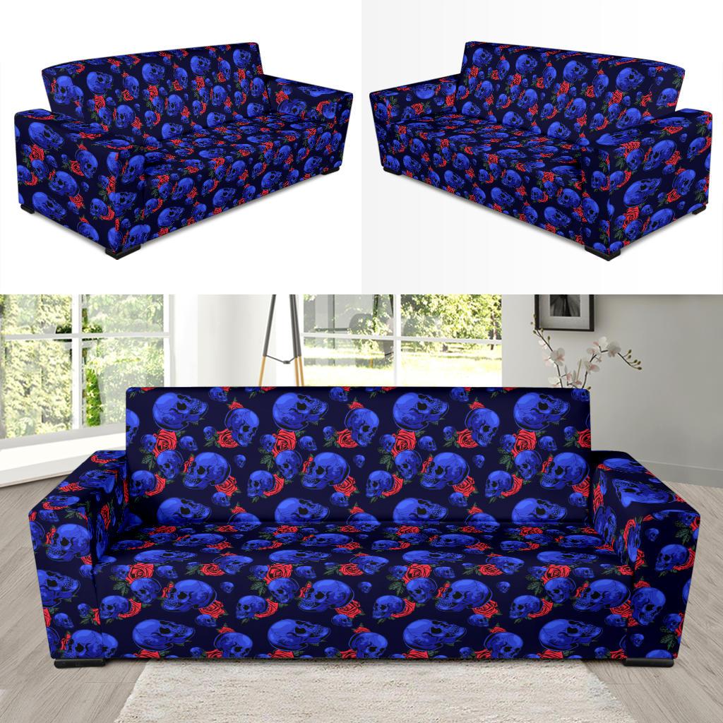 Skull Roses Neon Design Themed Print Sofa Slipcover-JTAMIGO.COM