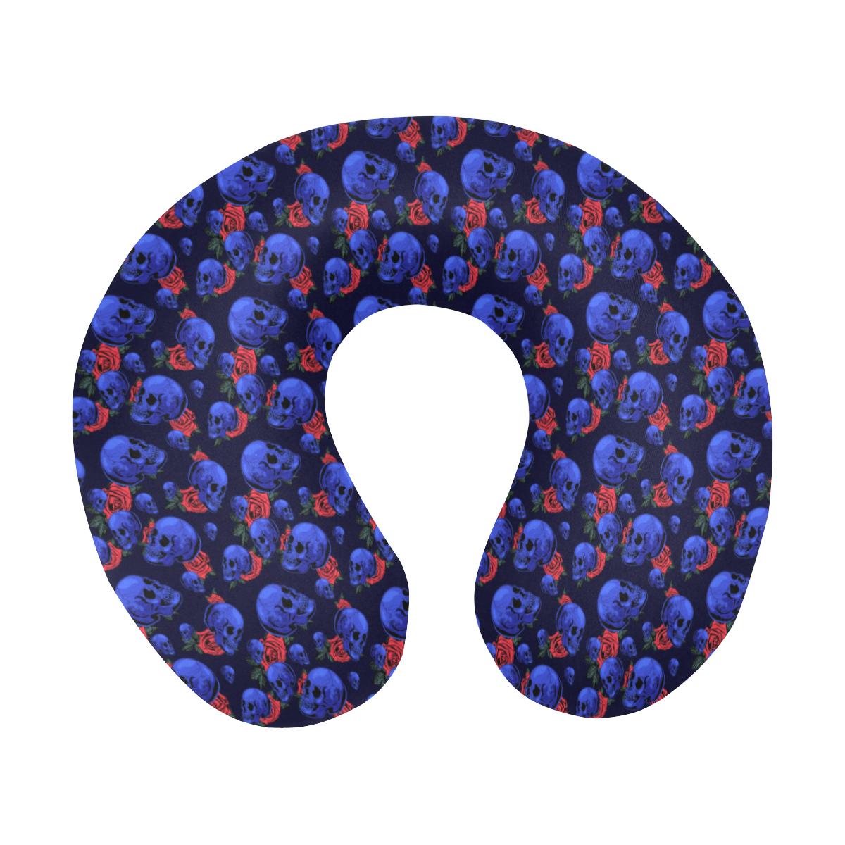 Skull Roses Neon Design Themed Print U-Shaped Travel Neck Pillow-JTAMIGO.COM