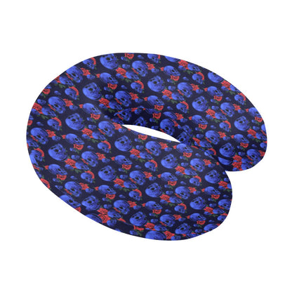 Skull Roses Neon Design Themed Print U-Shaped Travel Neck Pillow-JTAMIGO.COM
