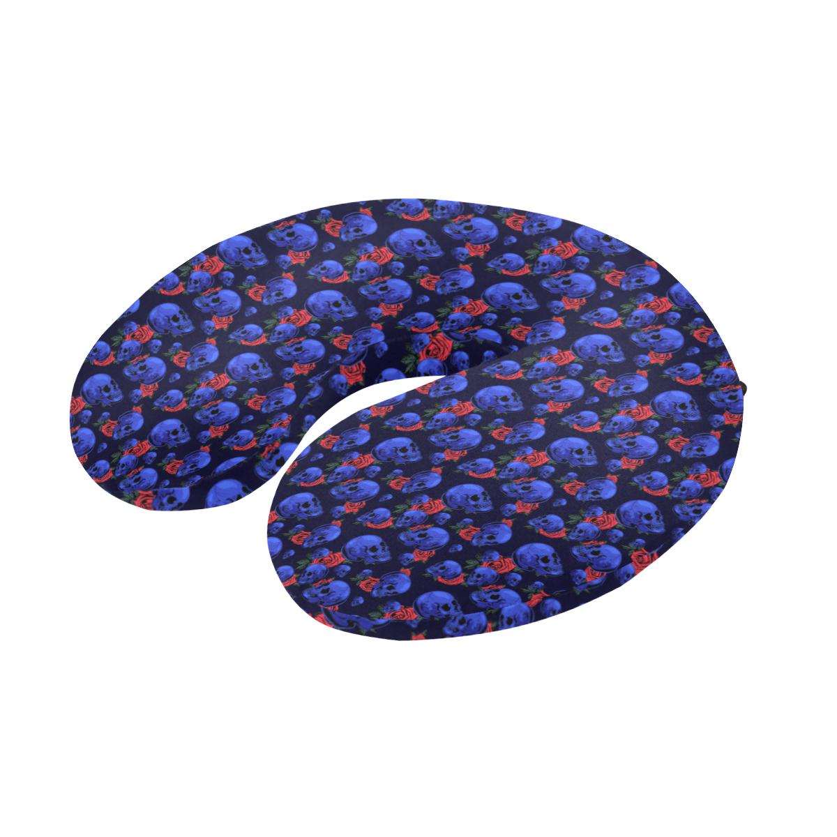 Skull Roses Neon Design Themed Print U-Shaped Travel Neck Pillow-JTAMIGO.COM
