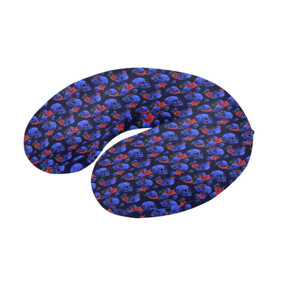 Skull Roses Neon Design Themed Print U-Shaped Travel Neck Pillow-JTAMIGO.COM