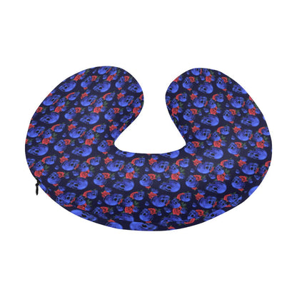 Skull Roses Neon Design Themed Print U-Shaped Travel Neck Pillow-JTAMIGO.COM