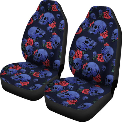 Skull Roses Neon Design Themed Print Universal Fit Car Seat Covers