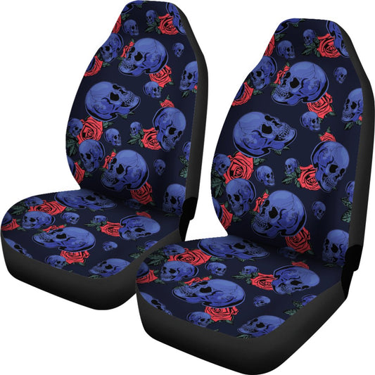 Skull Roses Neon Design Themed Print Universal Fit Car Seat Covers