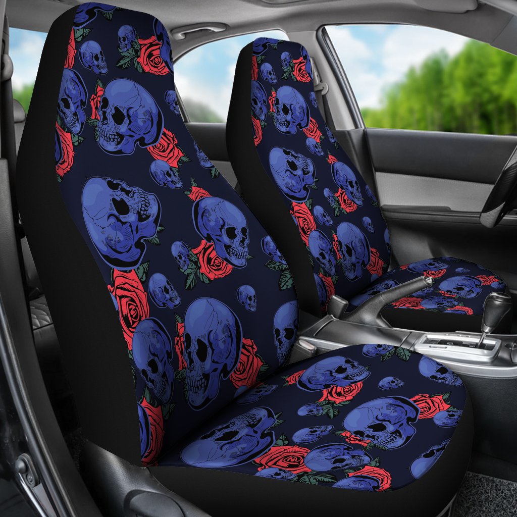 Skull Roses Neon Design Themed Print Universal Fit Car Seat Covers